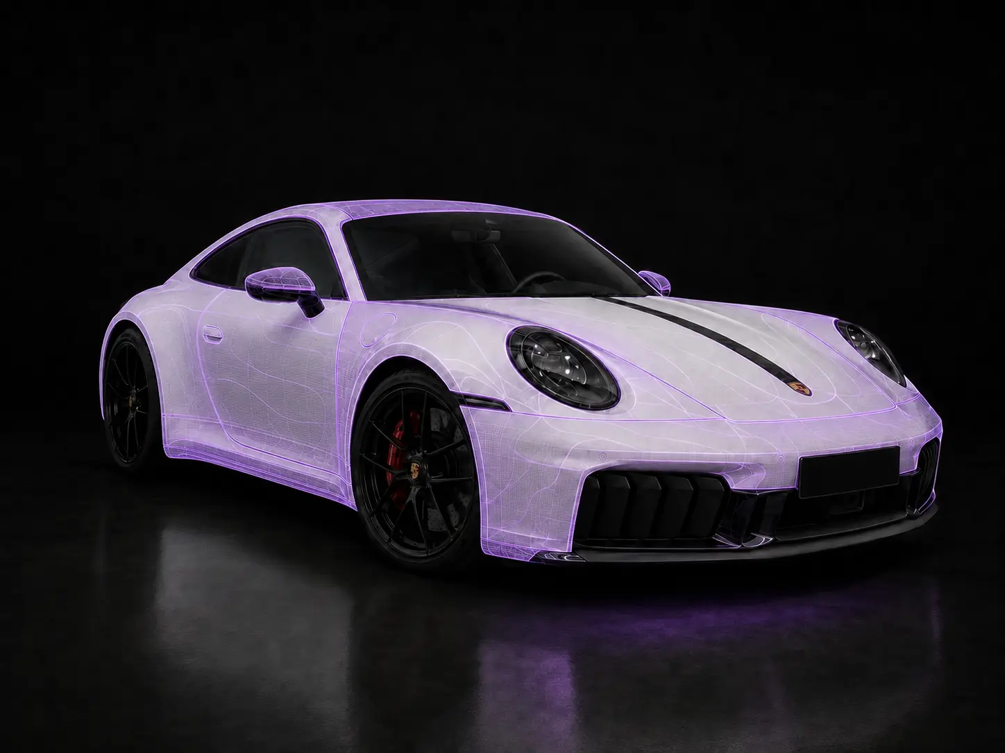 Porsche 911 mit technisch visualisierter Full Body Lackschutzfolie auf allen sichtbaren Lackflächen