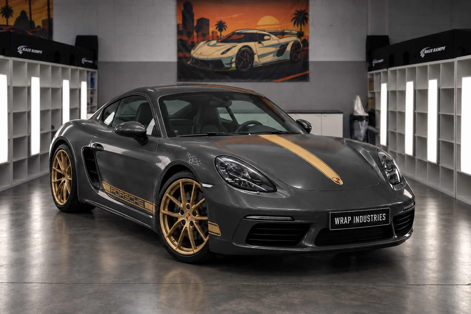 Retuschierte Visualisierung: dunkelgrauer Porsche mit matterem Lackbild vor der Aufbereitung